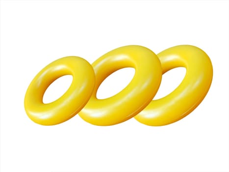 Yellow ring toy pyramid on white background