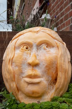 KLAISTOW, GERMANY - 22 OCTOBER 2020: Berlin-Brandenburg's largest pumpkin exhibition in 2020 is themed Pumpkin, Fables and Fantasies. Fantastic pumpkin figures made of colourful pumpkins can be admired.