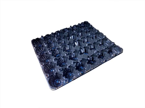 Egg rack isolated on white background. Selective focus