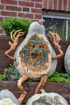 KLAISTOW, GERMANY - 22 OCTOBER 2020: Berlin-Brandenburg's largest pumpkin exhibition in 2020 is themed Pumpkin, Fables and Fantasies. Fantastic pumpkin figures made of colourful pumpkins can be admired.