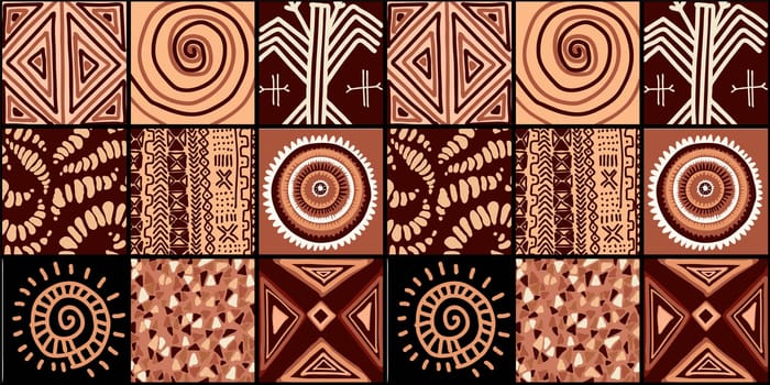 ETHNIC TREND PATTERN. PAINTWORK IN AFRICAN STYLE. PATTERN SEAMLESS AFRICAN. TRADITIONAL PATTERN. PRIMITIVE MINIMAL HAND DRAWINGS. Vector illustration. Fashion.