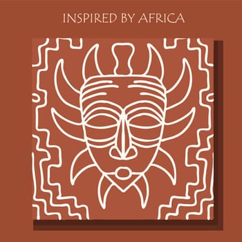 MASK AFRICA. African background, POSTER with tribal traditional pattern. DRAWED BY HAND. vector illustration.