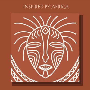 MASK AFRICA. African background, POSTER with tribal traditional pattern. DRAWED BY HAND. vector illustration.