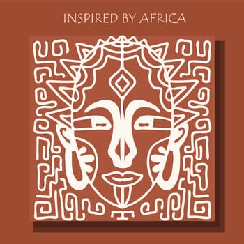 MASK AFRICA. African background, POSTER with tribal traditional pattern. DRAWED BY HAND. vector illustration.
