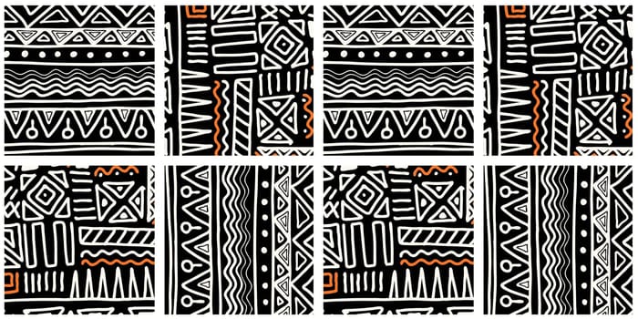 ETHNIC TREND PATTERN. PAINTWORK IN AFRICAN STYLE. PATTERN SEAMLESS AFRICAN. TRADITIONAL PATTERN. PRIMITIVE MINIMAL HAND DRAWINGS. Vector illustration. Fashion.