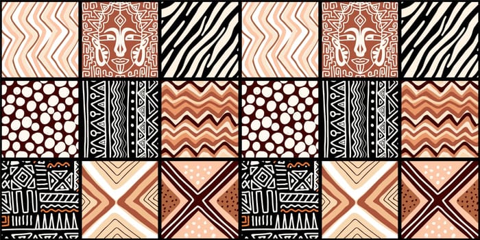 ETHNIC TREND PATTERN. PAINTWORK IN AFRICAN STYLE. PATTERN SEAMLESS AFRICAN. TRADITIONAL PATTERN. PRIMITIVE MINIMAL HAND DRAWINGS. Vector illustration. Fashion.