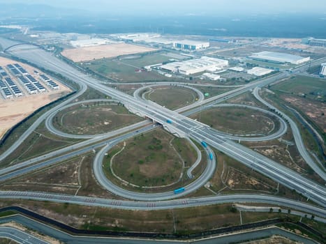 Drone view clover leaves interchange at Batu Kawan, Penang, Malaysia.