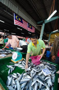 Bukit Mertajam, Penang/Malaysia - Aug 28 2016: Fish Merchant sell fish in the morning market.