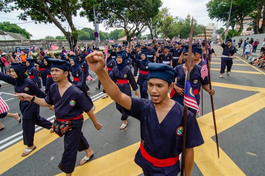 Georgetown, Penang/Malaysia - Aug 31 2016: Silat performer participate independence parade.
