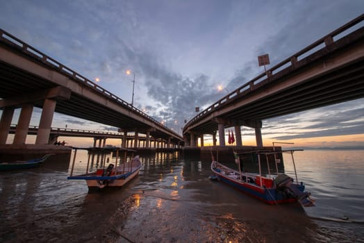 George Town, Penang/Malaysia - Feb 26 2017: Boat park near the bottom of Penang Bridge.