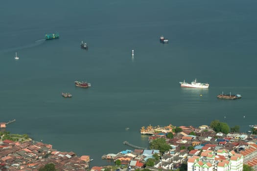 George Town, Penang/Malaysia - Jun 18 2017: Busy sea traffic at Penang island.