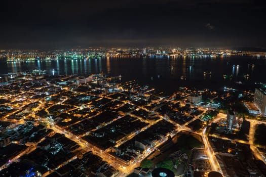 George Town, Penang/Malaysia - Jun 18 2017: Aerial view UNESCO World heritage Georgetown in night.