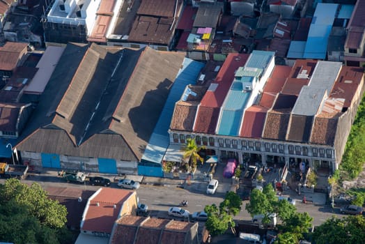 George Town, Penang/Malaysia - Jun 25 2017: Aerial view old heritage house.