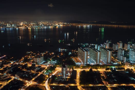 George Town, Penang/Malaysia - Jun 18 2017: Night scape of ship sail at Penang.