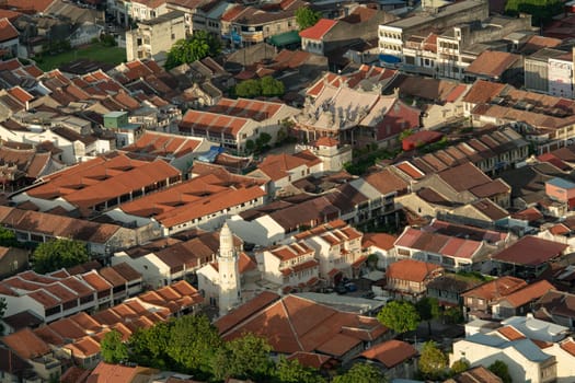 George Town, Penang/Malaysia - Jun 30 2017: Drove view Acheh Mosque with surrounding heritage building.