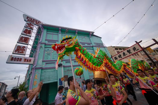 George Town, Penang/Malaysia - Jul 07 2017: Dragon dance performance at street.