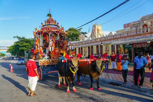 Butterworth, Penang/Malaysia - Aug 03 2017: Chariot procession at Jalan Baru Sri Muniswarar Temple.
