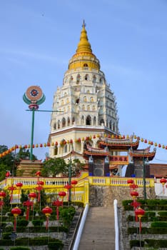 Georgetown, Penang/Malaysia - Jan 28 2018: Architecture pagoda at Kek Lok Si temple.
