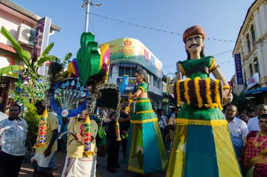 George Town, Penang/Malaysia - Feb 02 2018: Indian mascot dance during Thaipusam celebration.