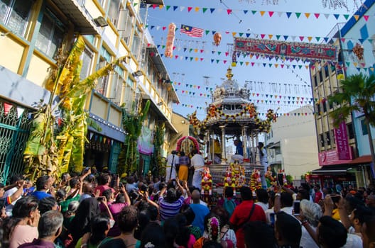 George Town, Penang/Malaysia - Feb 02 2018: Silver Chariot reach the temple in morning.