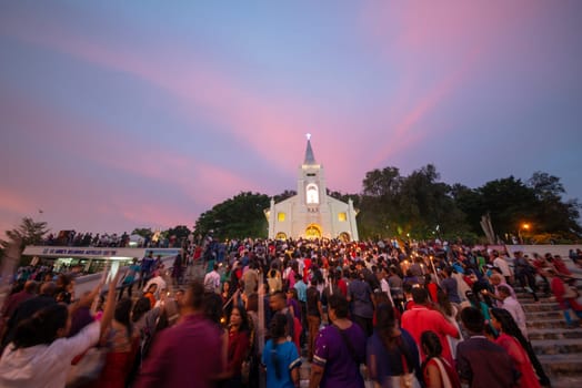 Bukit Mertajam, Penang/Malaysia - Jul 29 2017: St Anne Church with colorful cloud during last day of feast.