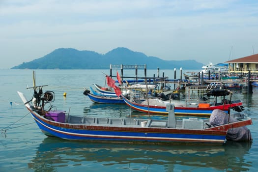 Georgetown, Penang/Malaysia - Jun 05 2018: Fishing boat near Batu Uban.