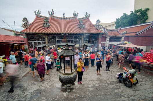 George Town, Penang/Malaysia - Jul 31 2018: Chinese worship at Goddess of Mercy temple during birthday.