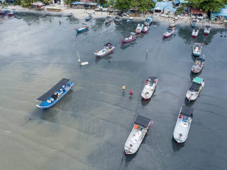 George Town, Penang/Malaysia - May 31 2019: Fisherman park the boats in row and go home.