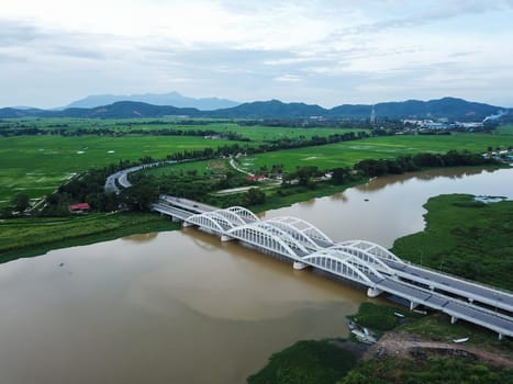 Kuala Muda, Penang/Malaysia - Jun 23 2019: Jambatan Merdeka across the Sungai Muda River which is border for Kedah and Penang.