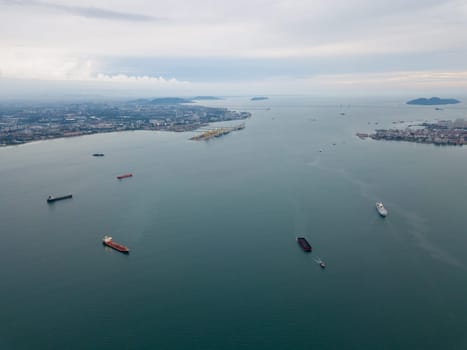 George Town, Penang/Malaysia - Jul 24 2019: Busy port at the sea of Pulau Pinang