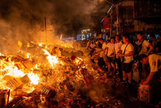 Bukit Mertajam, Penang/Malaysia - Aug 17 2019: Joss paper is burnt during hungry ghost festival.
