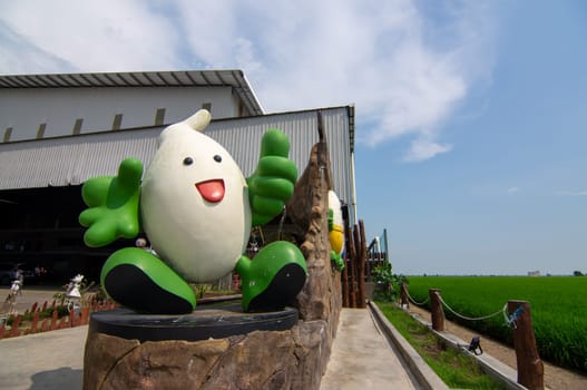 Sekinchan, Selangor/Malaysia - Oct 05 2019: The big rice mascot in front of the Paddy Processing Factory & Gallery