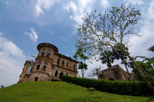 Batu Gajah, Perak/Malaysia - Oct 07 2019: Kellie's Castle with blue sky white cloud