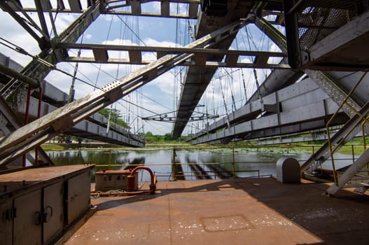 Tanjung Tualang, Perak/Malaysia - Oct 07 2019: Inner structure of tin dredge.