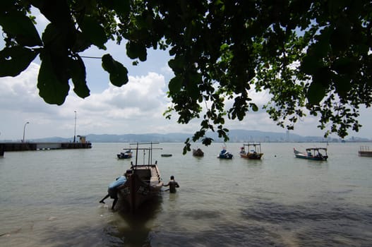 Butterworth, Penang/Malaysia - Oct 12 2019: Fisherman in prepare to sea.