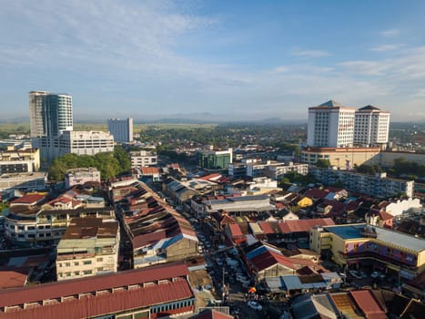 Bukit Mertajam, Penang/Malaysia - Oct 20 2019: Drone view Bukit Mertajam under blue sunny day.