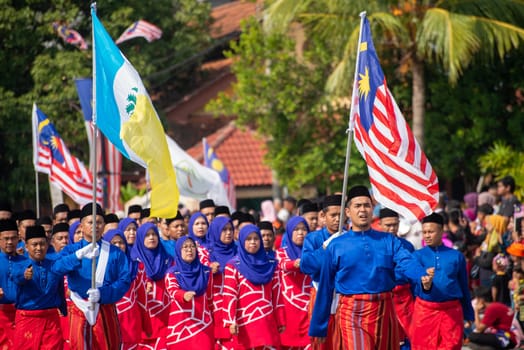 Butterworth, Kuala Lumpur/Malaysia - Aug 31 2019: Parade contingent marching during Merdeka Day celebration of Malaysia.