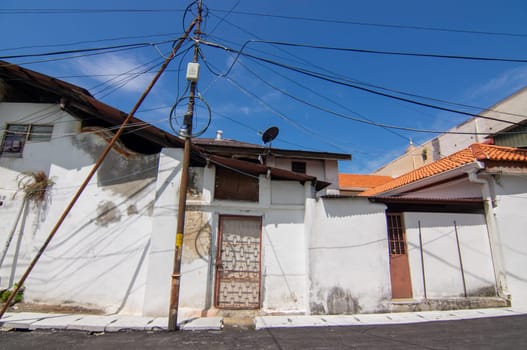 George Town, Penang/Malaysia - Nov 11 2019: The cables at the back of house at heritage Georgetown.