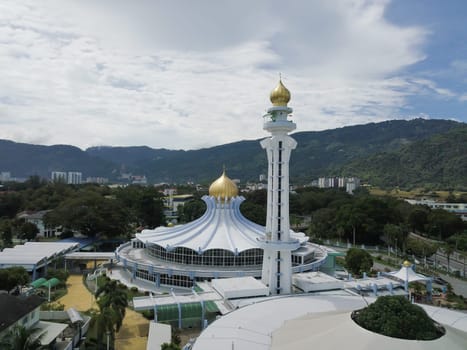 Ayer Itam, Penang/Malaysia - Oct 29 2019: Aerial view state mosque in morning.