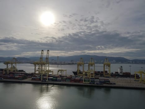 Butterworth, Penang/Malaysia - Nov 08 2019: Container terminal in evening.