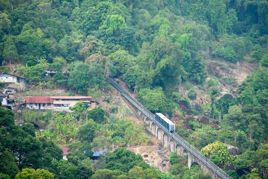 Georgetown, Penang/Malaysia - Jan 19 2020: Penang Hill funicular car up the hill.