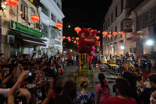 Georgetown, Penang/Malaysia - Feb 02 2020: Lion dance performance at street.