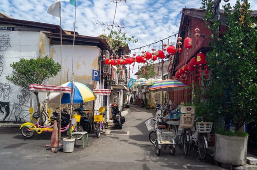 Georgetown, Penang/Malaysia - Feb 14 2020: Penang alley with classical decoration at Armenian Street