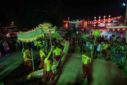 Georgetown, Penang/Malaysia - Jan 29 2020: Dragon dance perform in front of snake temple during chinese new year.