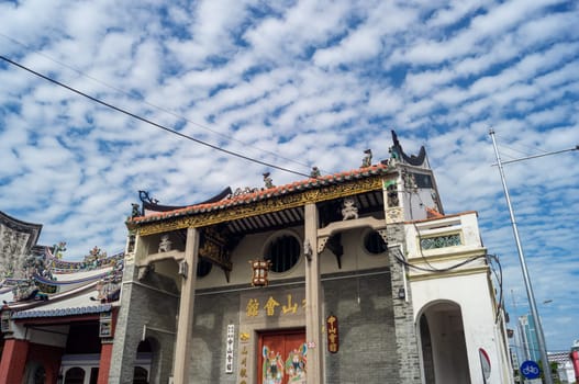 Georgetown, Penang/Malaysia - Feb 14 2020: Chinese temple under blue sky at King Street.