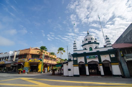 Georgetown, Penang/Malaysia - Feb 14 2020: Nagore Dargha Sheriff Mosque and old heritage house