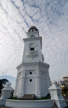 Georgetown, Penang/Malaysia - Feb 14 2020: Clock tower at Esplanade under cloudy day.