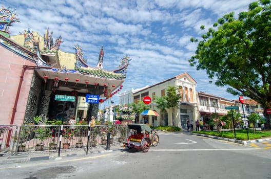 Georgetown, Penang/Malaysia - Feb 14 2020: Trishaw park in front of Yap Kongsi