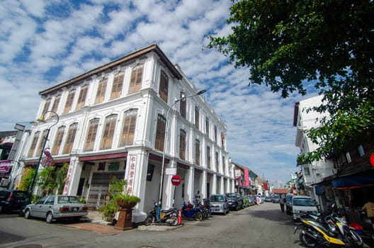 Georgetown, Penang/Malaysia - Feb 14 2020: Architecture Ren I Tang Heritage Inn old heritage house.