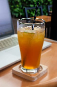 Homemade iced tea with lemon, stock photo